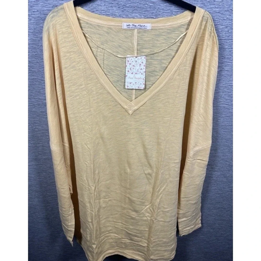 NEW Free People Women's On My Mind V-Neck Long Sleeve Shirt Camel/Yellow Size M - Picture 2 of 13